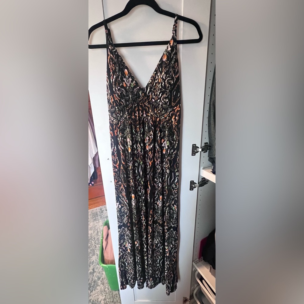 Just Love Black Paisley Maxi Dress with Orange & Green Details